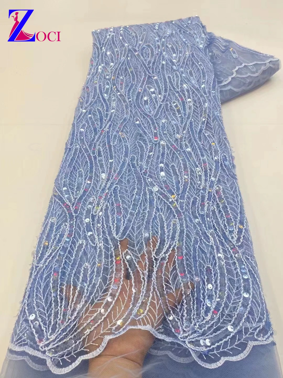 

2023 Fashion French Mesh Embroidery Lace Fabric African Nigerian With Sequin Fabric For Wedding Dress