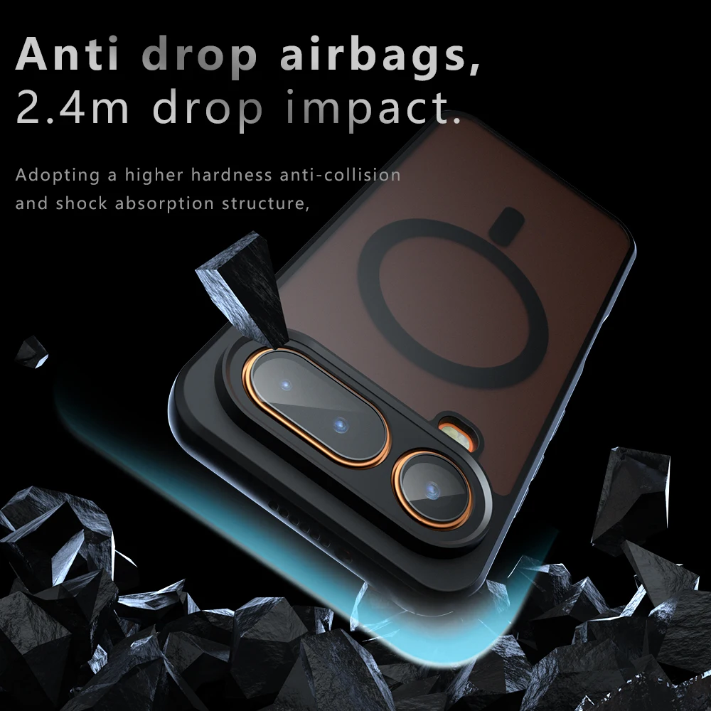 Shockproof Translucent Matte Phone Case with Magnetic Wireless Charging Compatibility