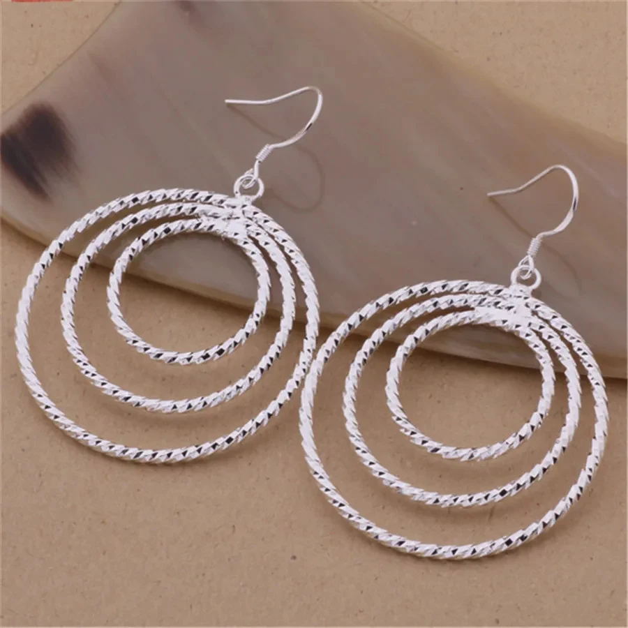 Charm 925 Sterling Silver Fashion Three circle big Earrings for Women High Quality Jewelry Party Gift drop earring wedding silver earrings womens earrings silver dangle earrings