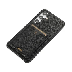 Elegant Solid Leather Wallet Phone Case with Card Slot and Up - Down Design - Galaxy S23 Ultra (Black)