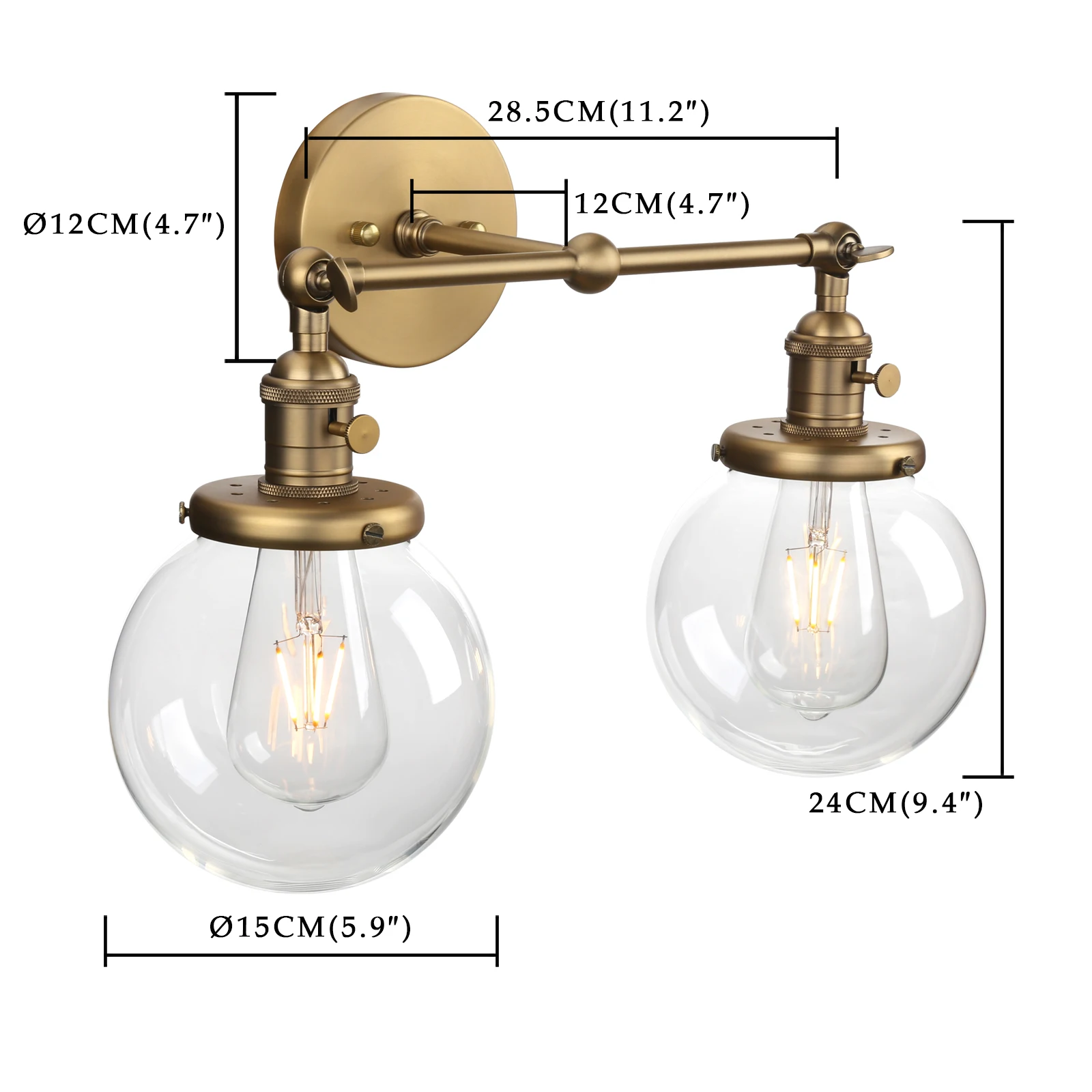 Phansthy 현대 침실 벽 조명 계단 벽 램프 Sconce 5.9 ''글로브 유리 더블 볼 헤드 빈티지 실내 조명기구