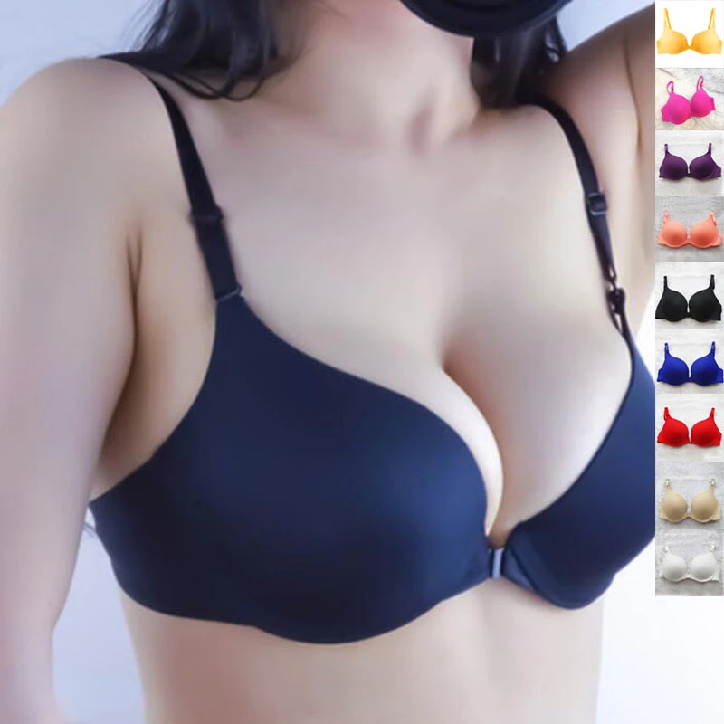 

New Sexy Face Bra Girl One Word Beautiful Back Simple Front Buckle Gather Bra Cross Beautiful Back Underwear Bra