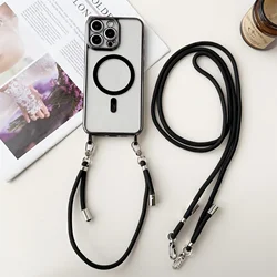 Magnetic Clear Phone Case with Lanyard Wrist Strap and Crossbody Feature - iPhone 14 Pro (Black)