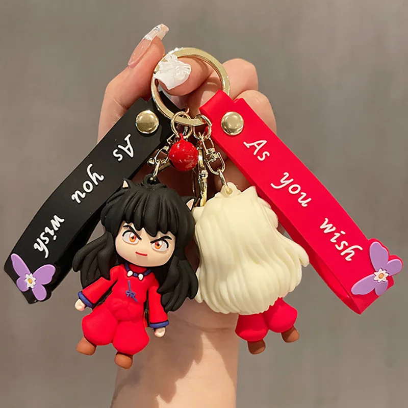 3D Anime Figure Inuyasha HigurashiKagome Keychain Cute Soft Rubber Charms Keyring Jewelry Bag Key Holder Accessories Gift