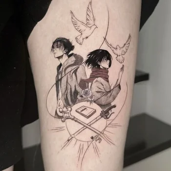 Tatuaggi Temporanei Anime L'Attacco dei Giganti, Adesivi per Tatuaggi Finti Impermeabili di Eren e Mikasa, Arte Corporea Cartoon