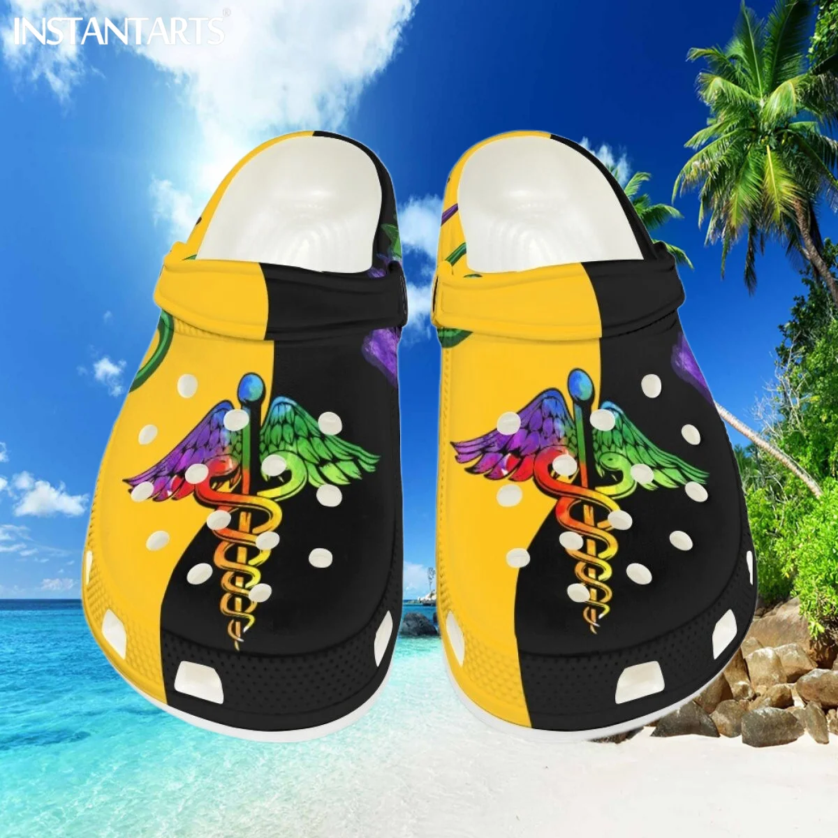 

INSTANTARTS Unisex Hole Shoes EMT EMS Paramedic Medical Design Men Women Hospital Indoor Covered Toe Garden Shoes Nursing Shoes
