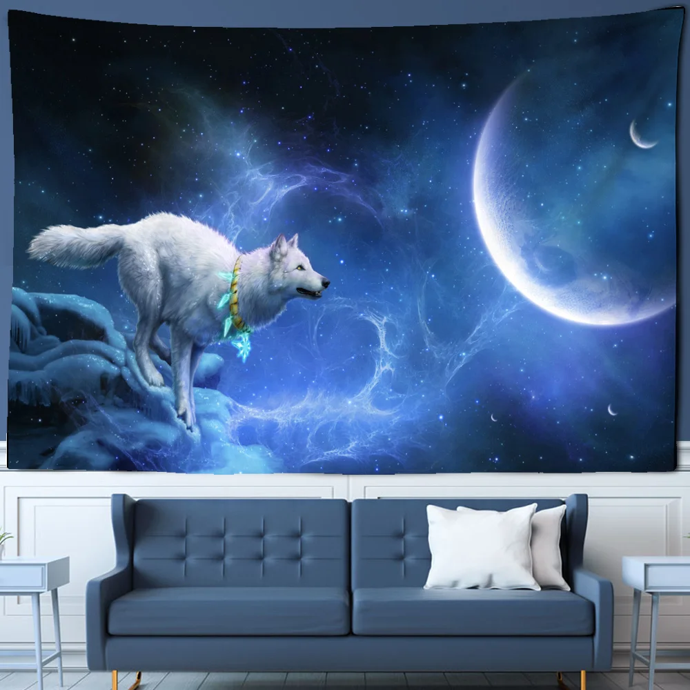 Fantasy wolf tapestry wall hanging animal aesthetic room decoration bohemian psychedelic mandala home dormitory wall decoration tapestry decorations