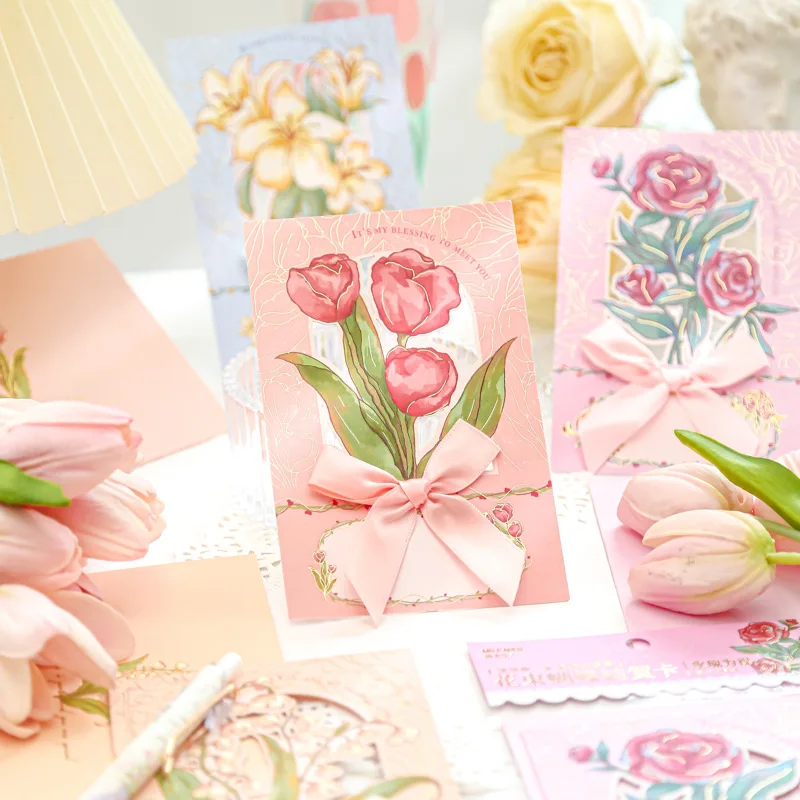 

3D Greeting Card with Paper Envelopes DIY Small Fresh Romantic Plants and Flowers Festival Postcard for Teacher Friends