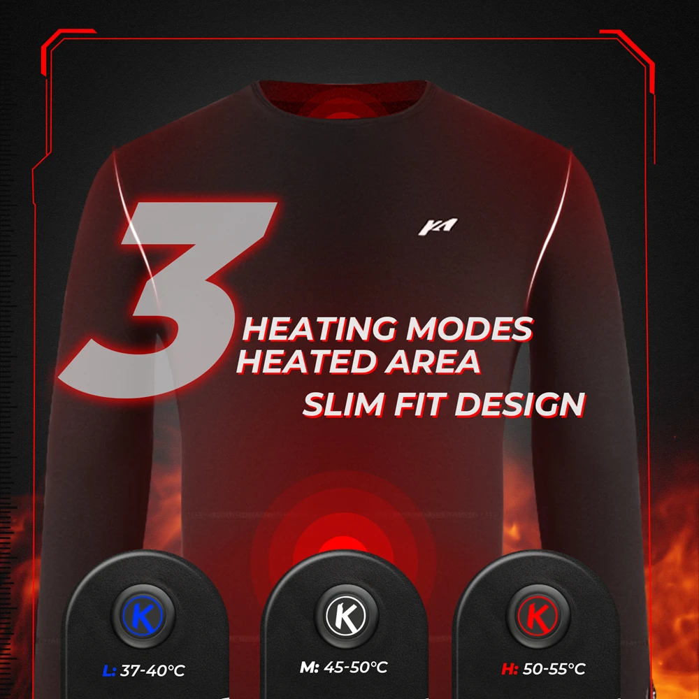 KEMIMOTO Winter Heated Underwear Suit Man Electric USB Powered Thermal Heating Moto Men's T-Shirts Pants For Skiing Motorcycle
