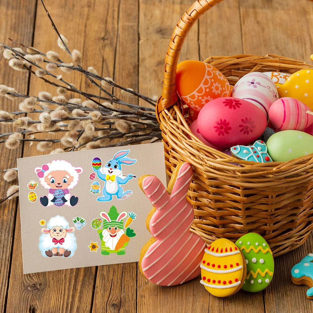 8/16Sheets Cute Easter Rabbit Make a Face Puzzle Stickers DIY Game Children Educational Toys Cartoon Assemble Jigsaw Decoration