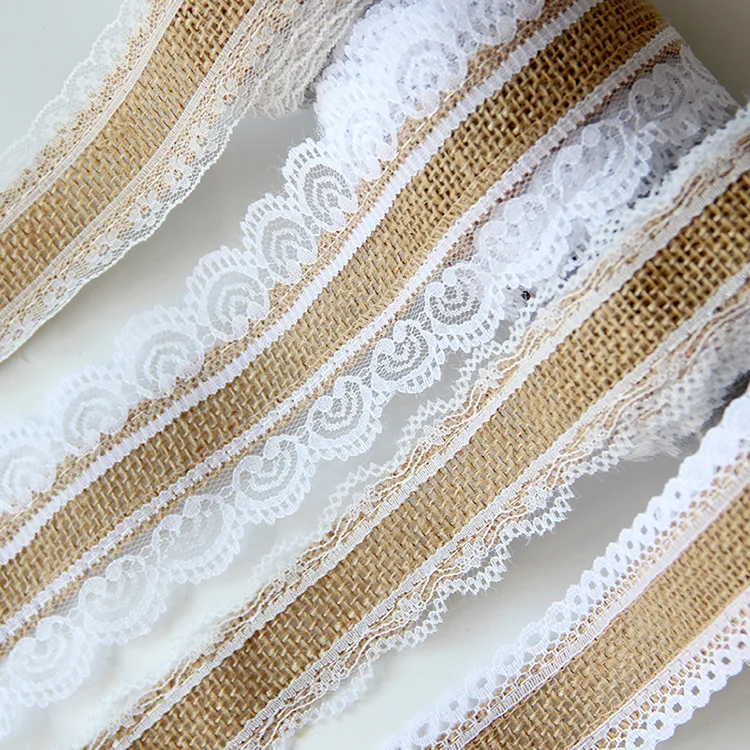 2.5cm Jute Burlap Ribbon and White Black Lace Decoration DIY Handmade Crafts Fabric Wedding Christmas Halloween Party Decor Tape ribbon decoration ribbon supplies jute ribbon fabric craft supplies