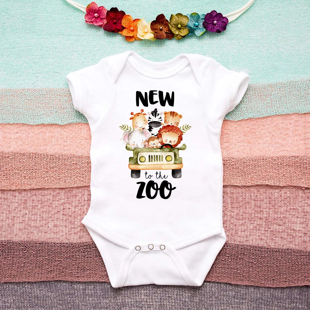 Nuovo Allo Zoo Stampa Tuta Unisex Vestiti Del Bambino Zoo Pagliaccetto Del Bambino Neonato Vestito Carino Bambino Estate Tuta Bianca Regalo Newbron