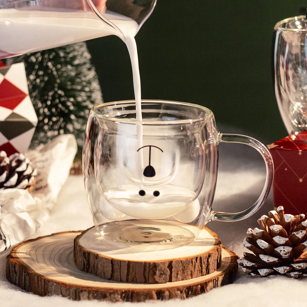 1pc Creative Cute Bear Double-layer Coffee Mug, Carton Double Glass Cup Milk Glass Lady Cute Bear Gift Christmas Gift Girls Gift