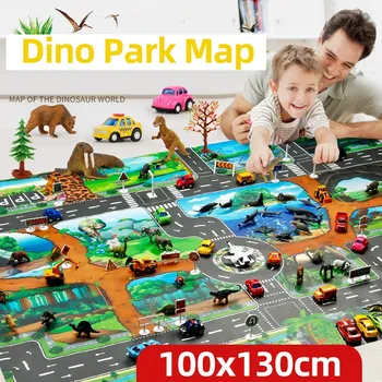 100×130 Kids Playmat Farm Road Portable Map Baby Educational Rugs Toddler Dinosaur Waterproof Play Mat Crawling Non-Toxic Carpet