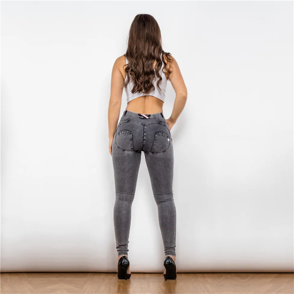 Shascullfites Butt Lift Jeans Mid Waist Denim Grey Jeans Woman