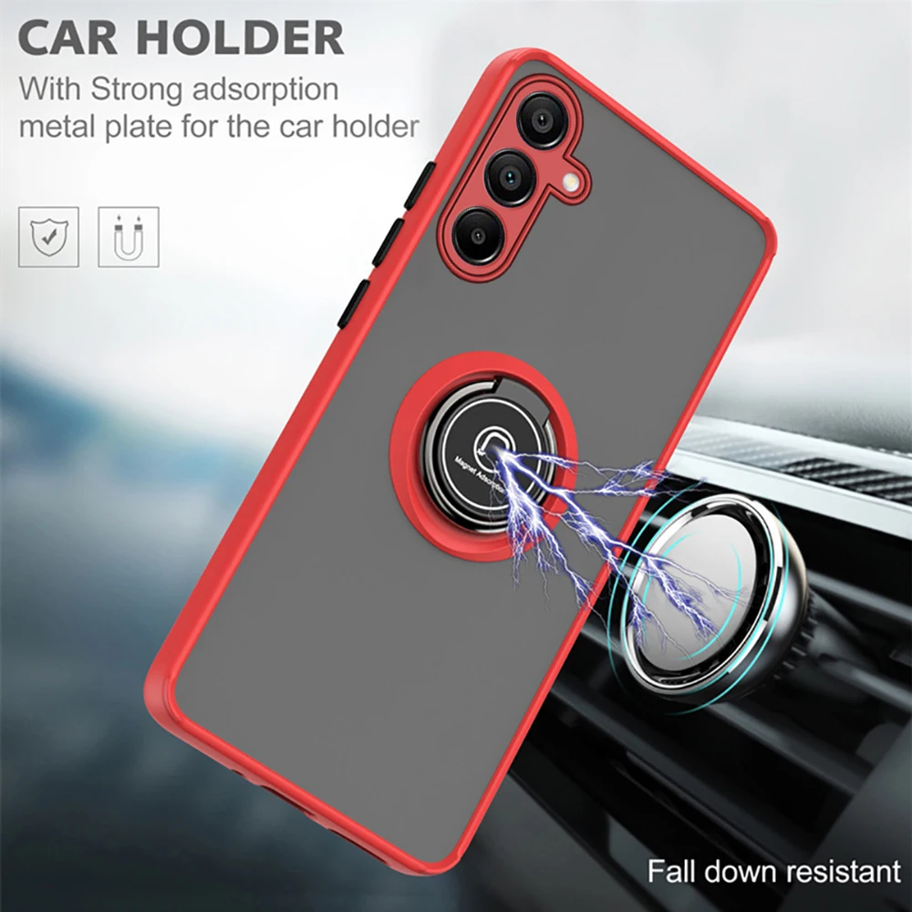 Multifunction Hard PC Back Cover For Samsung Galaxy A05 A05s A15 4G A25 A35 A55 5G 2024 Case Magnet Holder Ring Shockproof Coque 4