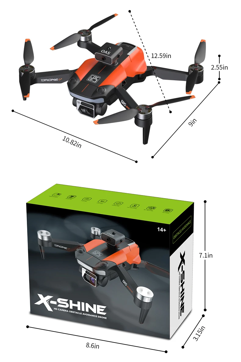 JJRC X26 Drone, 12.59in 2.55in OAONIE 6@ 14+ 7.lin 1 8.