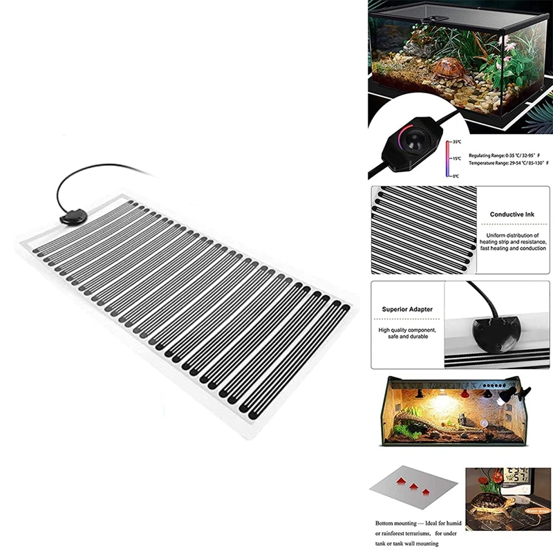 Termoforo Per Rettili Sotto Il Serbatoio Terrario Con Controllo Della Temperatura Per Tartarughe, Serpenti, Lucertole, Geckos,20W