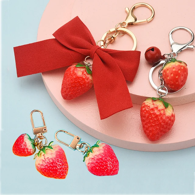 Mode Bogen Erdbeer Schlüssel bund süße Frucht Glocken Schlüssel ring  Kopfhörer Fall Charms Tasche Anhänger Ornamente Auto Schlüssel halter  Zubehör - AliExpress