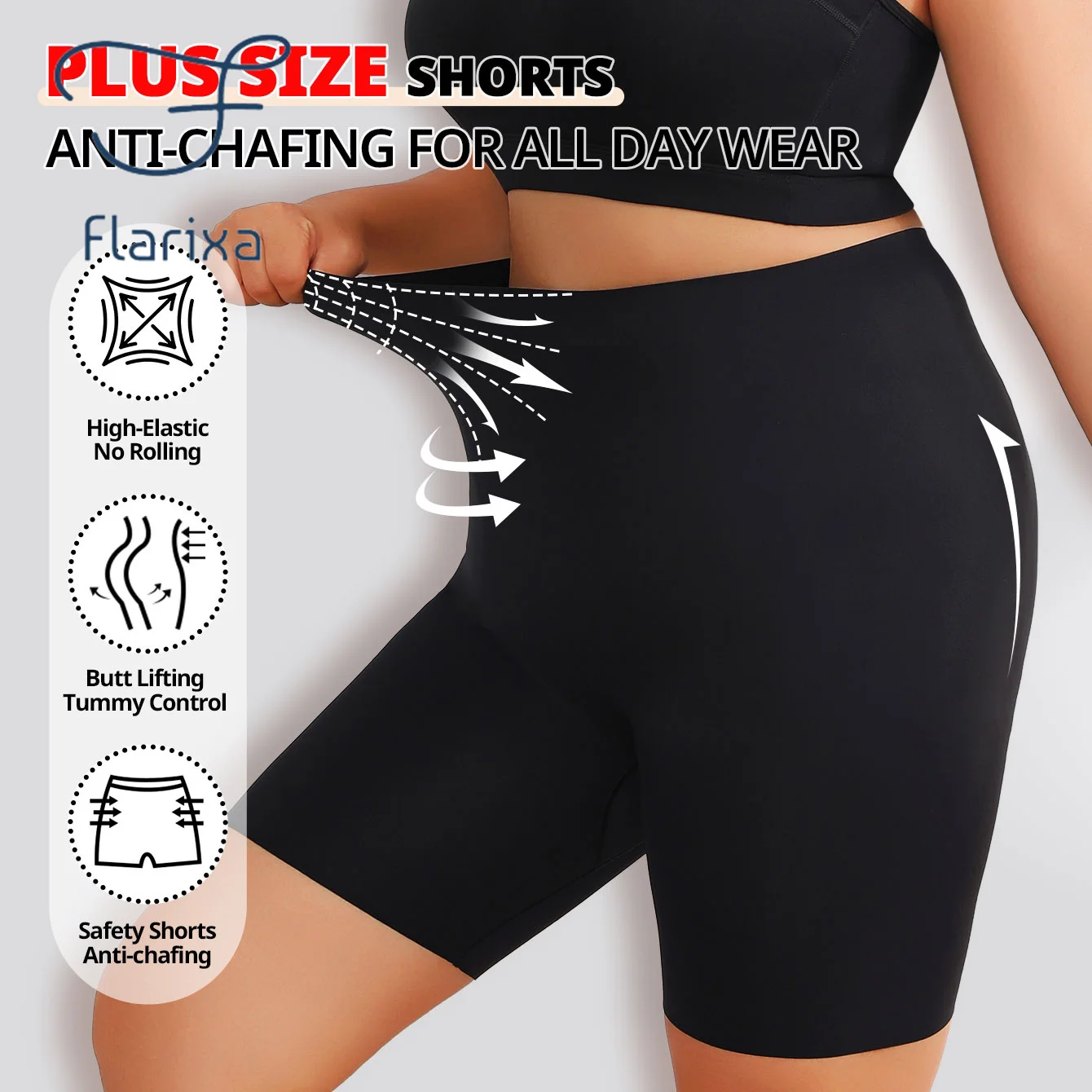 Flarixa Plus Size Thigh Shorts For Women High Waist Safety Pants Under Skirt High Elastic Anti Chafing Boxers Yoga Boyshorts
