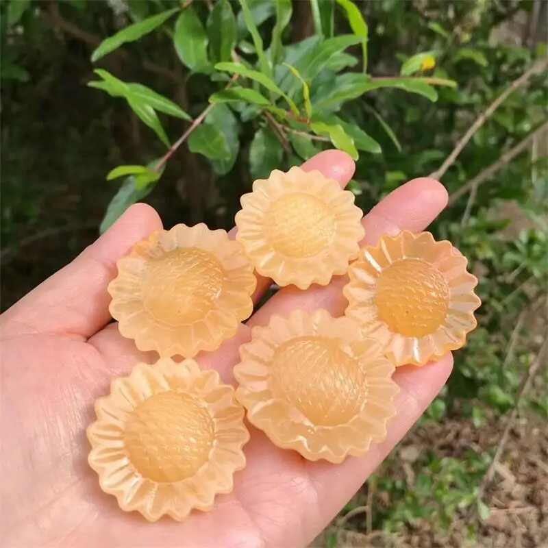 

5PCS Natural Stone Yellow Calcite Sunflower Crystal Carved Plant Home Decoration Ornament Fashion Jewelry Gift