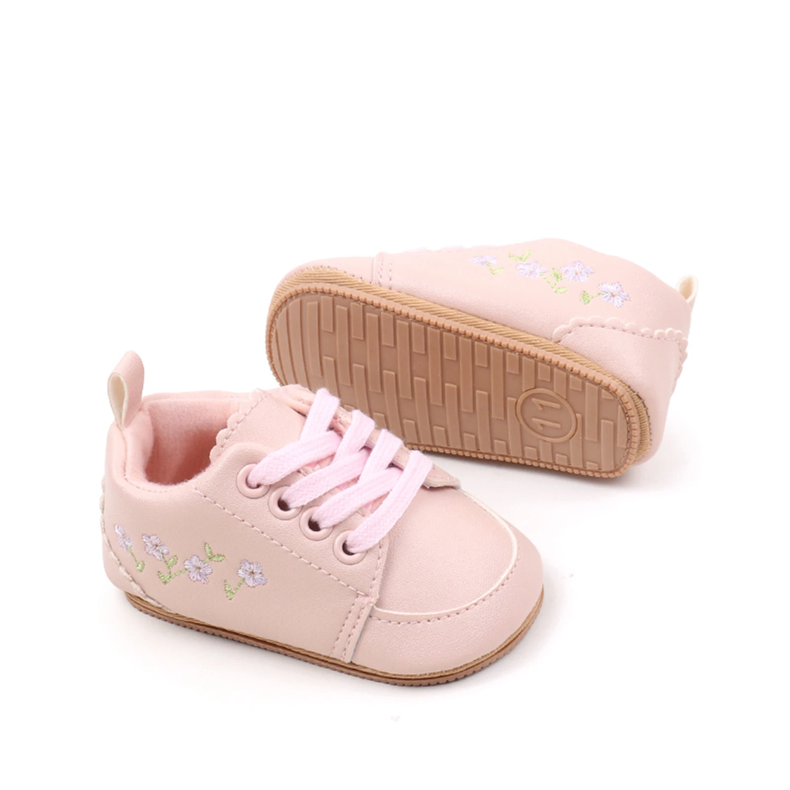 Infant Baby Girl Sneakers Casual Floral Embroidery Rubber Soft Sole Non-slip Baby Flats Toddler Sports Walking Shoes for Newborn