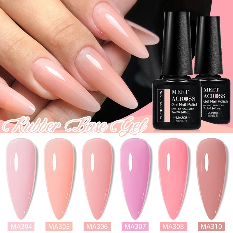 MEET ACROSS 6/8/10PCS 2 In 1 Rubber Base Gel Nail Polish Jelly Pink Transparent Nail Art Gel Soak Off UV LED Varnish Manicure 3