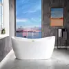 Contemporary White Acrylic Bathtub 59" Soaking Tub with Brushed Gold Overflow and Drain Non-Slip Design High Gloss LUCITE 2