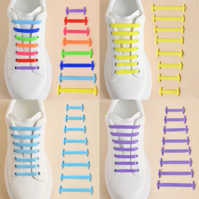 16pcs/lot No Tie Shoelaces 12 colors Elastic Shoelace Creative Lazy Silicone Laces Rubber Lace_voghion.com