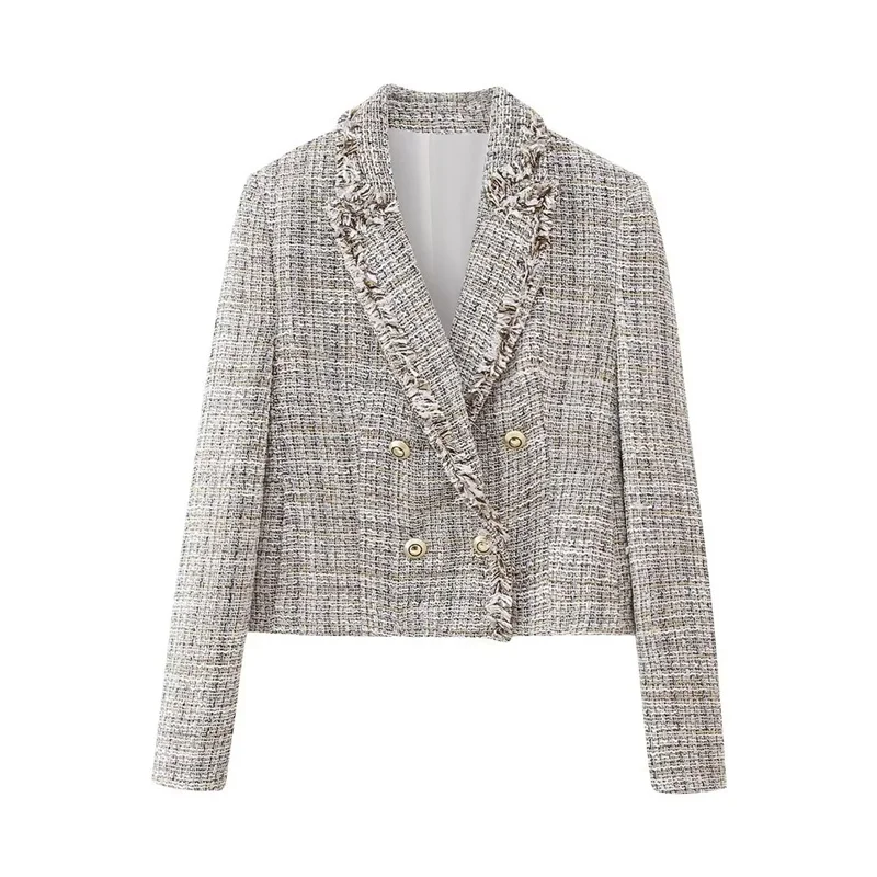 

Woman Fashion Double Breasted Tweed Short Blazers Female Elegant Texture Blazer Jackets 2023 Autumn Designer Jacket