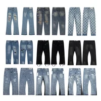 Loose Casual Men's Jeans Graffiti Spray Paint Micro Flare Street Style Patchwork Long Trousers Hip Hop Fashion 1