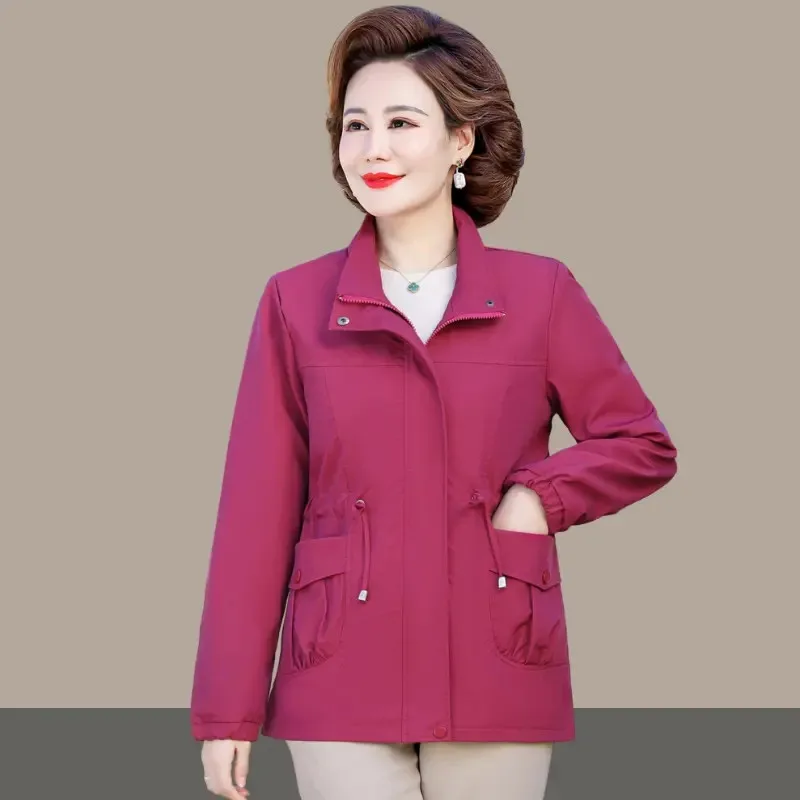 

2023 New Spring Autumn Women Short Coat Fashion Middle-Aged Mom Ladies Jacket Clothes Elegant Loose Windbreaker Outerwear H3177