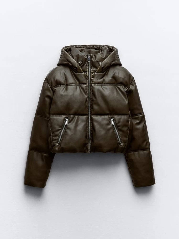 

Women's Winter Hooded Jacket Parka Warmer Thicken Leather Jacket Streetwear Loose Motocycle Biker Female