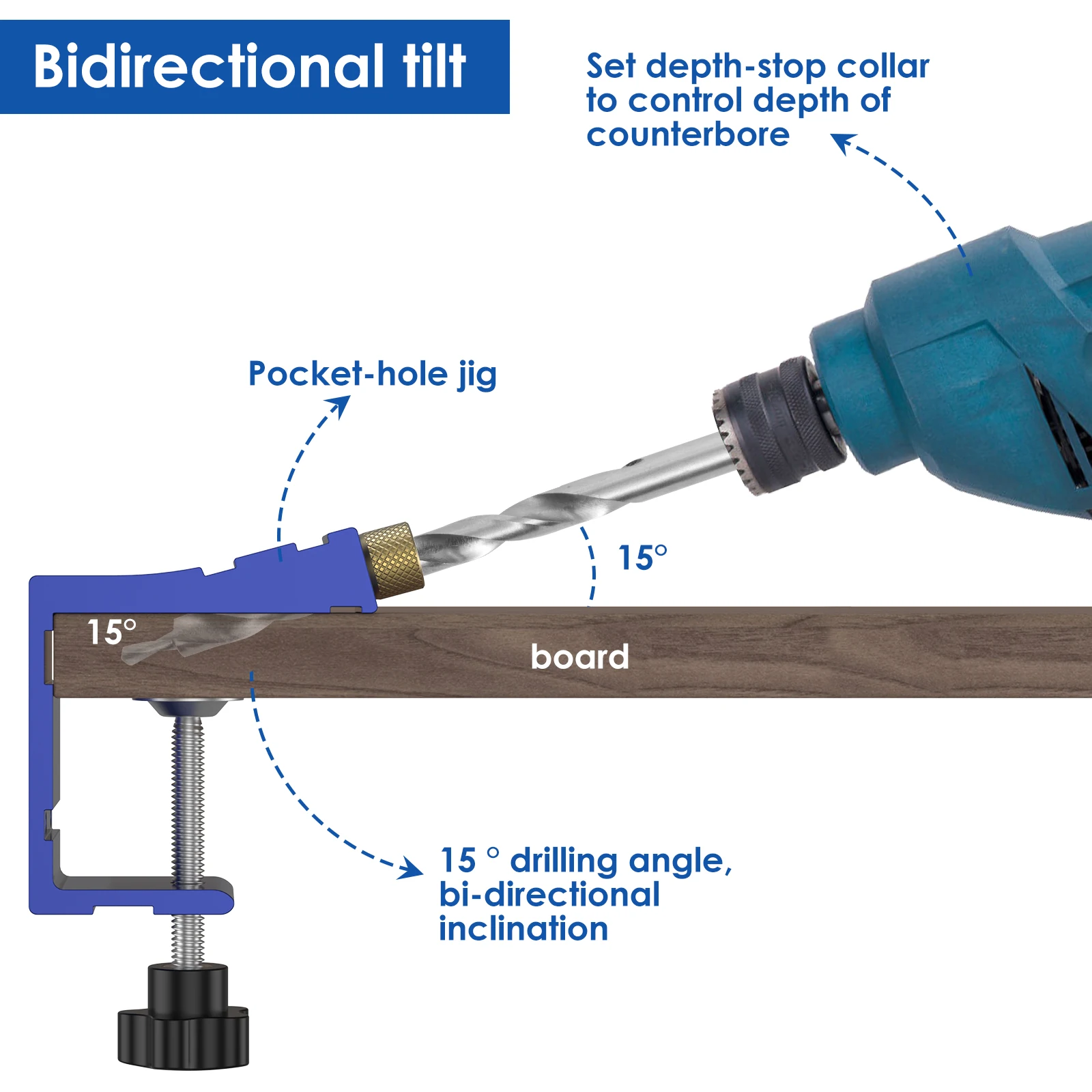 Metal Pocket Hole Jig Drill Guide Kit for Woodworking