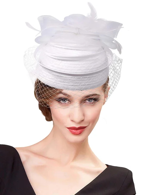 Wedding Bridal Hats Fascinators For Woman Lady With Feather Veil Cocktail Tea Party Dress Elegant Kentucky Derby Cap Church Hat