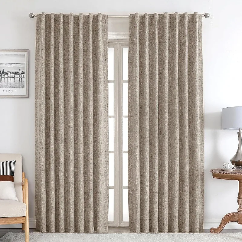 

Blackout Linen Curtains Long 100% Blackout Drapes 95 inch Length 2 Panels Set