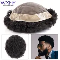 Afro Toupee For Men 6" Curly Wig Mono Male Hair Prosthesis 100% Natural Human Hair Men's Wigs Capillary Replacement System Unit 1