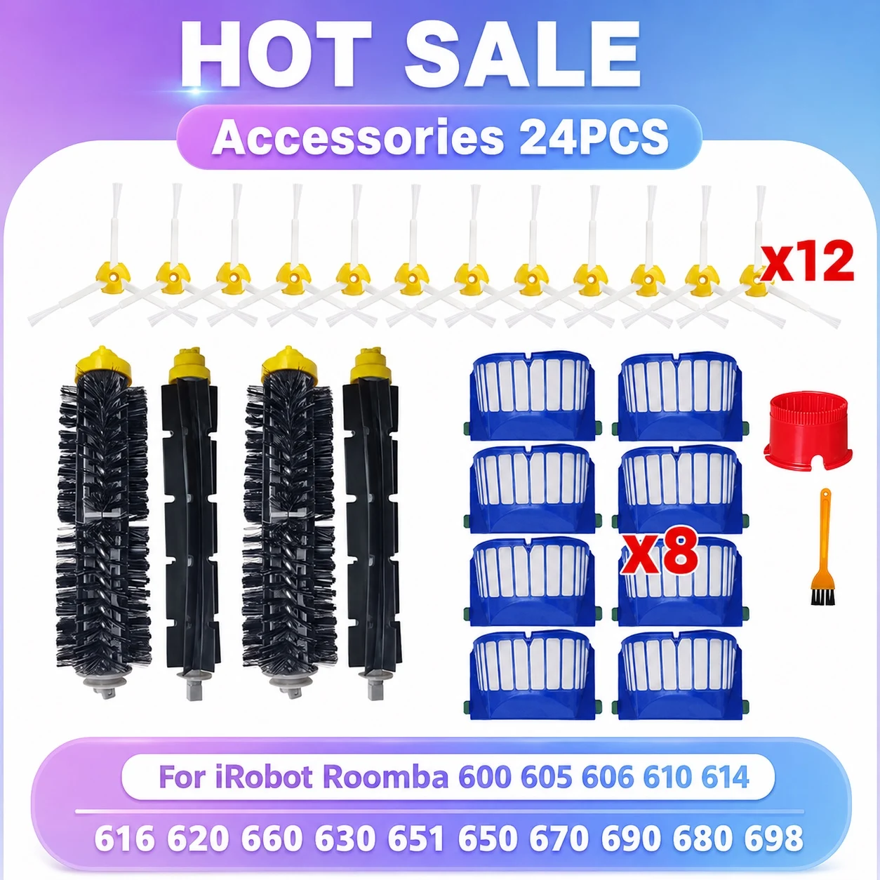 Compatible avec iRobot Roomba Série 600 605 614 620 660 630 631 650 651 655 660 671 680 691 692 694 697 698 585 595 Pièc