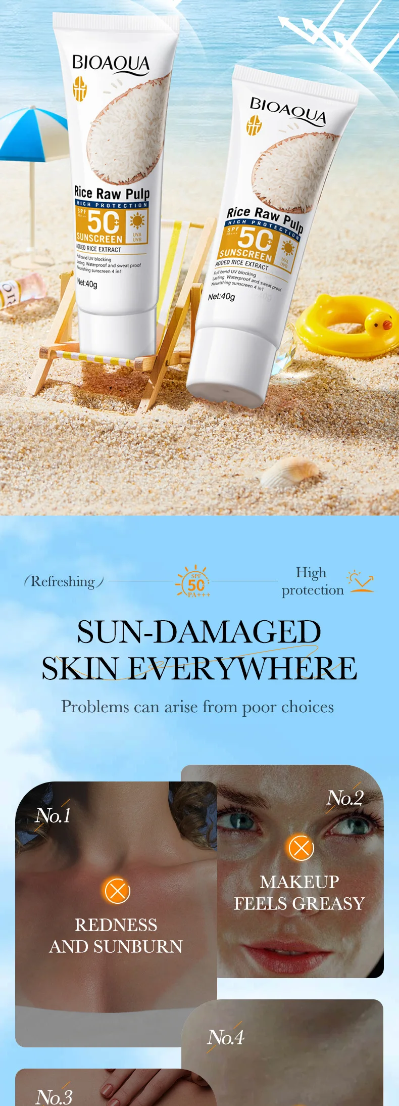Facial Sunscreen Cream SPF 50+ Body Protector Solar Lotion Long-Lasting UV Protection Sun Sunburn