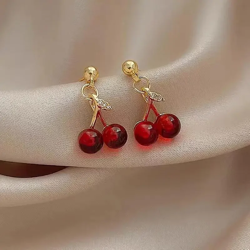 3D Red Cherry Dangle Earrings For Women Cute Acrylic India