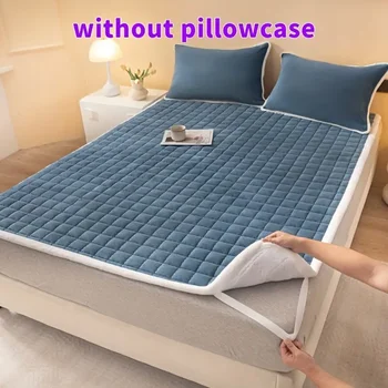 Surmatelas matelassé 1 pièce, housse de matelas en velours doux en Fiber de lait, flanelle respirante, antidérapante, lavable en Machine 1