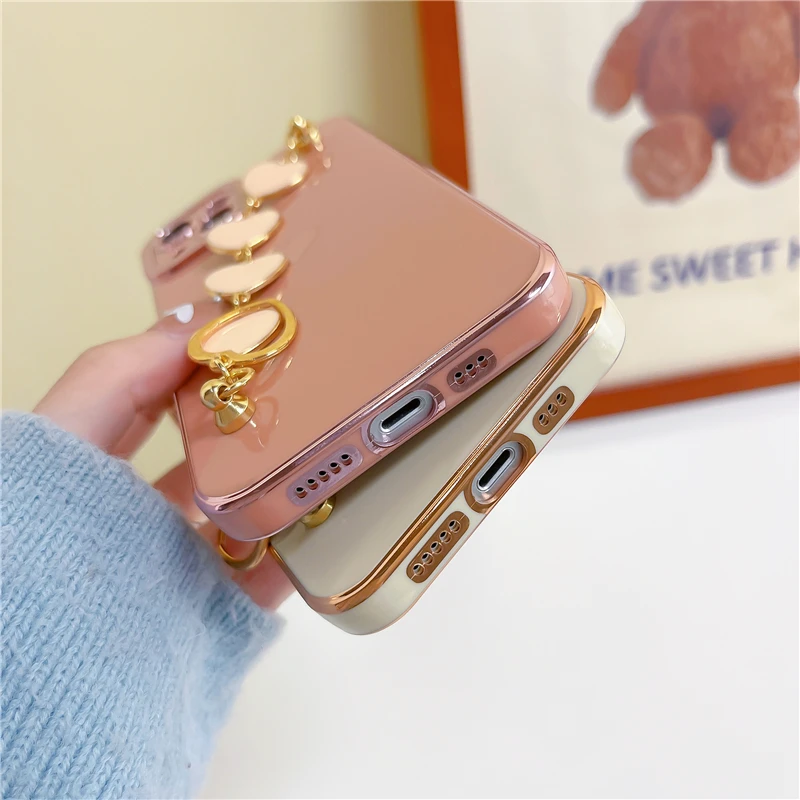 Wrist Bracelet Phone Case for iphone 7 8 Plus Case Luxury Love Heart Chain  Plating Cover For iphone 6 7 8 Plus Case Soft Capa - AliExpress