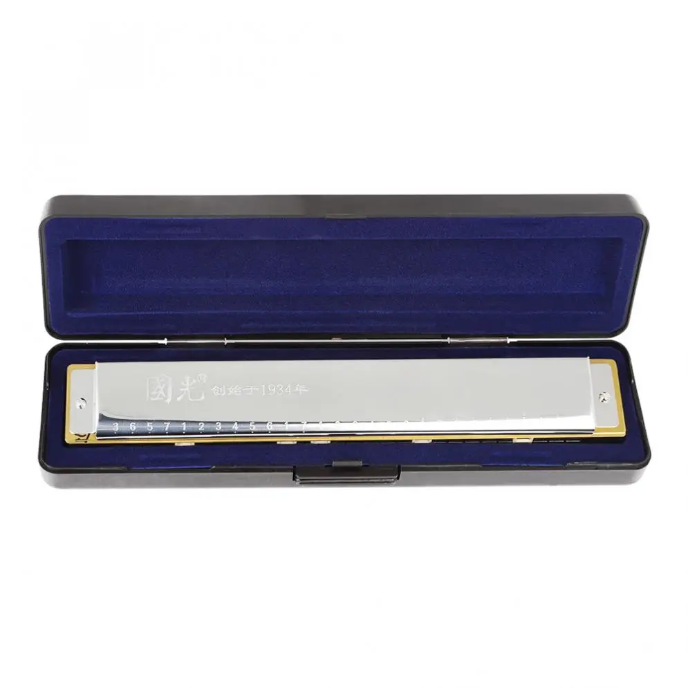 24 Holes Silver Octave Tone Harmonica Chromatic Key C Stainless steel Organ Musical Woodwind Instruments with Case