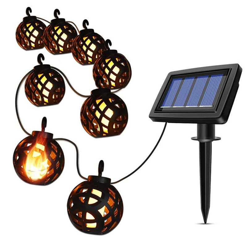 outdoor solar spot lights Outdoor Solar Lights With 8 Flickering Flame Effect Hanging Lanterns String Light Waterproof Garden Patio Fence Christmas Decor led solar garden lights