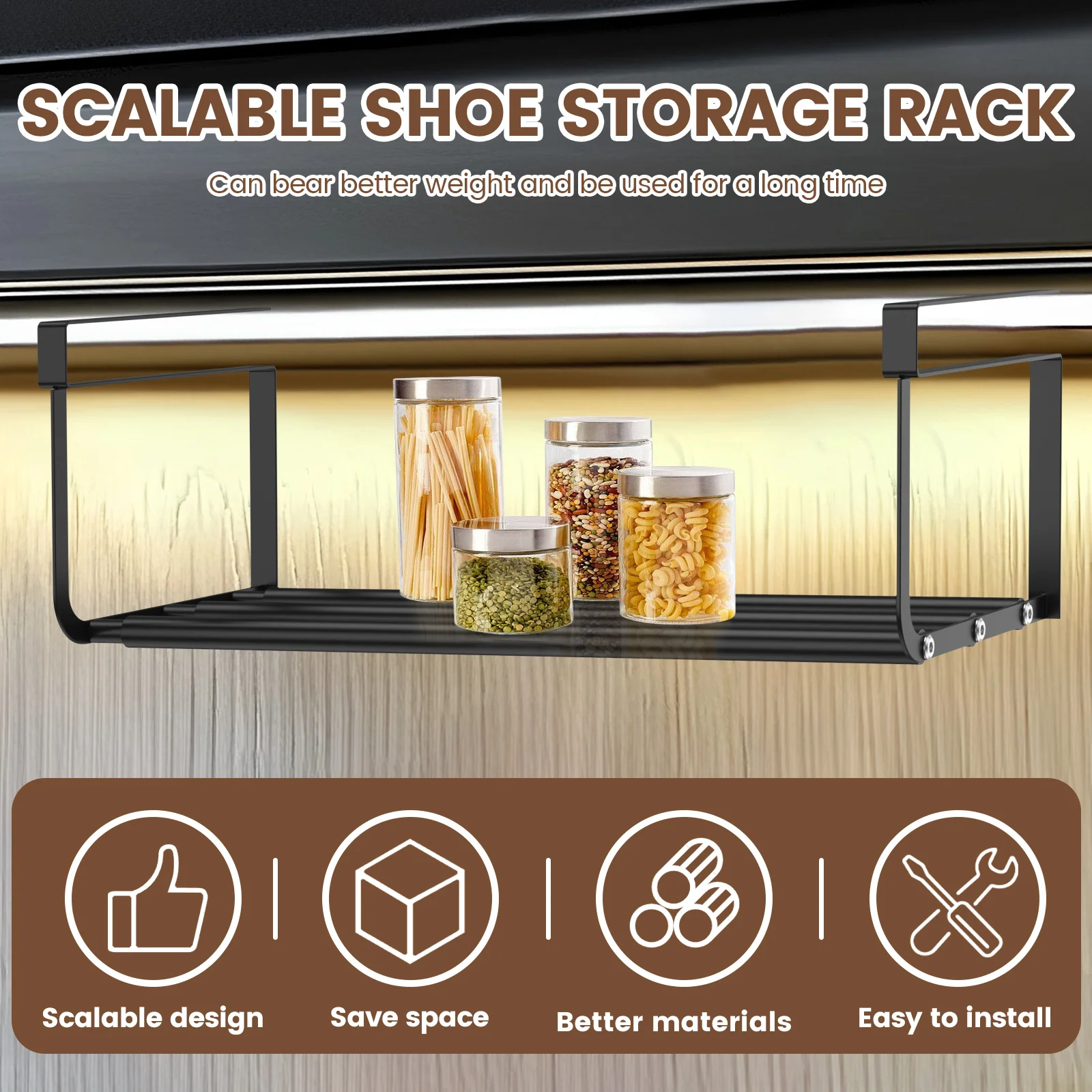 Adjustable Shoe Rack Hanging Under Cabinets Clothes Shoe Storage Shelf Expandable Household Retractable Organizer