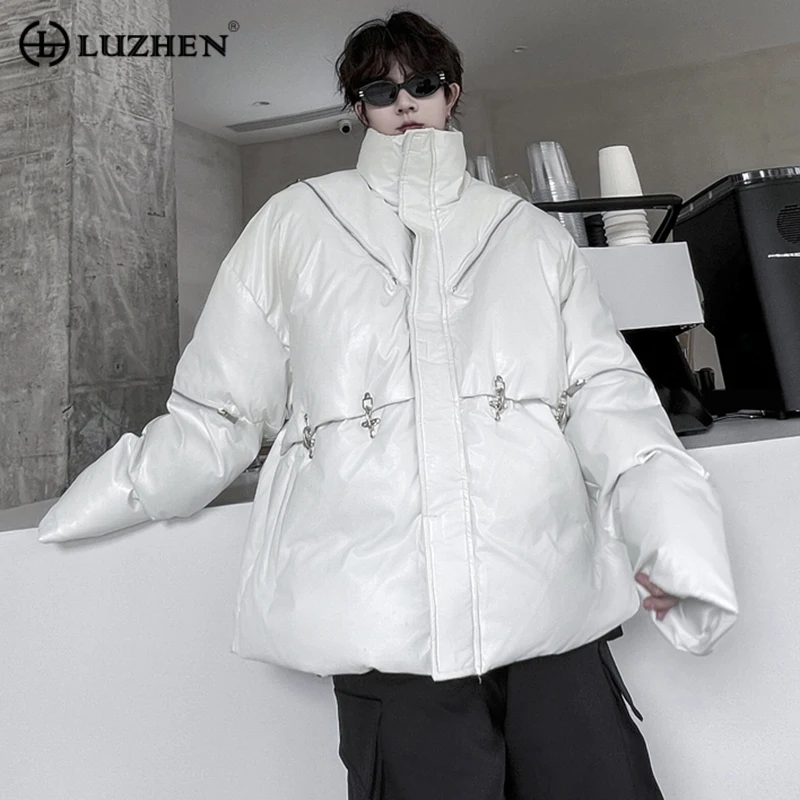 

LUZHEN Thicken Solid Leather Coat Cotton Trend Men's Loose Color Stand Neck Zipper Padded Jackets Fashion Male Atumn New 89cb98