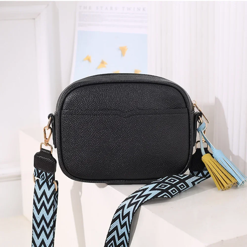 Vegan PU Leather Crossbody Sling Bags Women Luxury Designer Fashion Tassels Shoulder Bags Ladies Versatile Guitar Strap Purse
