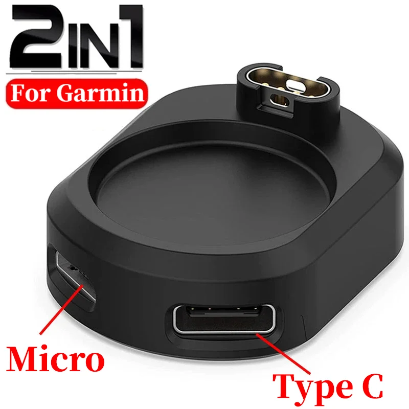 Adattatore Per Caricabatterie Per Orologio Dock Micro Usb 2 In 1 Tipo C Per Garmin Fenix 5 6 7X Venu Vivoactive 4 3 Forerunner 955 255 Mini Caricatore