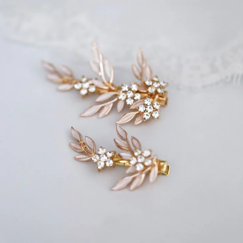Bridal Hair Clips Pins Gold Color Leaf Girls Headpiece Handmade Wedding Prom Women Hair Piece Accessories