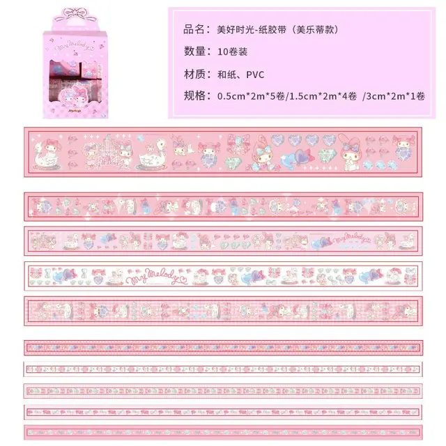 Sanrio Hellokitty Mymelody Kuromi Cinnamoroll Good Night Paper Tape Big